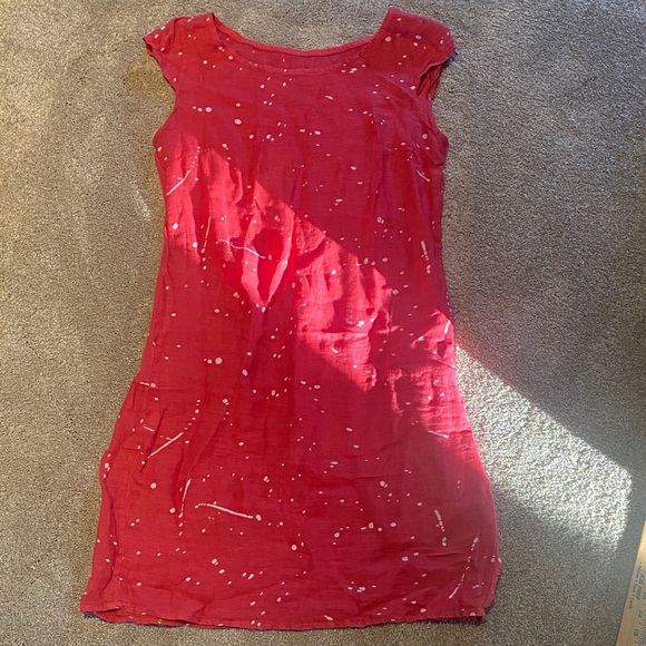 Linen Made in Italy Shift w Pockets Dress Pink & White Size SMALL - Picture 1 of 9